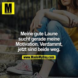 Meine gute Laune sucht gerade meine Motivation. Verdammt, jetzt sind beide weg