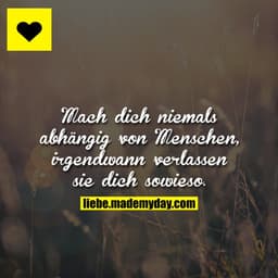 Mach dich niemals abhängig von Menschen, irgendwann verlassen sie dich sowieso.