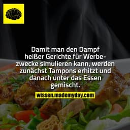 Damit man den Dampf heißer Gerichte für Werbezwecke simulieren kann, werden zunächst Tampons erhitzt und danach unter da