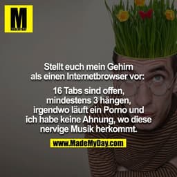 Stellt euch mein Gehirn als einen Internetbrowser vor: 

16 Tabs sind offen, mindestens 3 hängen, irgendwo läuft ein Por