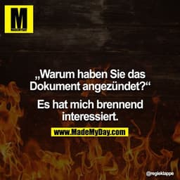 "Warum haben Sie das Dokument angezündet?"

"Es hat mich brennend interessiert."