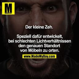 Der kleine Zeh. Speziell dafür entwickelt, bei schlechten Lichtverhältnissen den genauen Standort von Möbeln zu orten.
