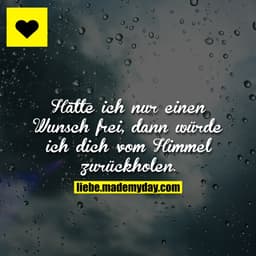 Hätte ich nur einen Wunsch frei, dann würde ich dich vom Himmel zurückholen.
