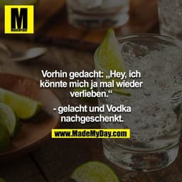 Vorhin gedacht: „Hey, ich könnte mich ja mal wieder verlieben.“

 - gelacht und Vodka nachgeschenkt.