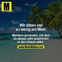 Wir sitzen viel zu wenig am Meer. 

Markiere jemanden, mit dem du dieses Jahr zusammen in den Urlaub willst.