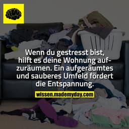 Wenn du gestresst bist, hilft es deine Wohnung aufzuräumen. Ein aufgeräumtes und sauberes Umfeld fördert die Entspannung