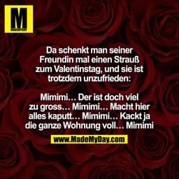 Da schenkt man seiner Freundin mal einen Strauß zum Valentinstag, und sie ist trotzdem unzufrieden:

Mimimi… Der ist doc