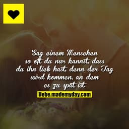 Sag einem Menschen so oft du nur kannst, dass du ihn lieb hast, denn der Tag wird kommen, an dem es zu spät ist.