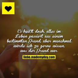 Es heißt doch, alles im Leben passiert aus einem bestimmten Grund, aber manchmal würde ich zu gerne wissen, was der Grun