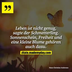 Leben ist nicht genug, sagte der Schmetterling. Sonnenschein, Freiheit und eine kleine Blume gehören auch dazu.