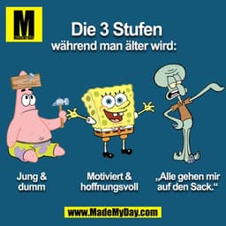 Die 3 Stufen während man älter wird:

Jung & dumm
Motiviert & hoffnungsvoll
„Alle gehen mir auf den Sack.“