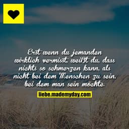 Erst wenn du jemanden wirklich vermisst, weißt du, dass nichts so schmerzen kann, als nicht bei dem Menschen zu sein, be