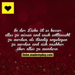 In der Liebe ist es besser alles zu wissen und auch enttäuscht zu werden, als ständig angelogen zu werden und sich nachh
