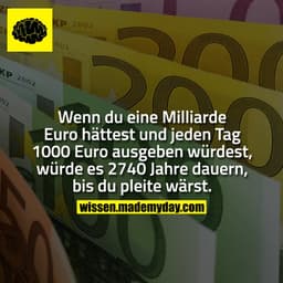 Wenn du eine Milliarde Euro hättest und jeden Tag 1000 Euro ausgeben würdest, würde es 2740 Jahre dauern, bis du pleite 