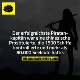 Der erfolgreichste Piratenkapitän war eine chinesische Prostituierte, die 1500 Schiffe kontrollierte und mehr als 80.000