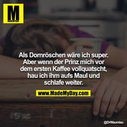 Als Dornröschen wäre ich super. Aber wenn der Prinz mich vor dem ersten Kaffee vollquatscht, hau ich ihm aufs Maul und s