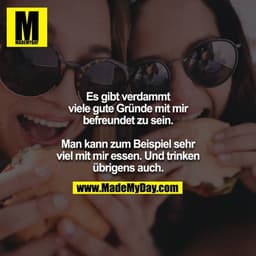 Es gibt verdammt viele gute Gründe mit mir befreundet zu sein.

Man kann zum Beispiel sehr viel mit mir essen. Und trink