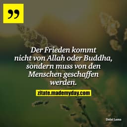 Der Frieden kommt nicht von Allah oder Buddha, sondern muss von den Menschen geschaffen werden.
