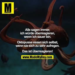 Alle sagen immer, ich würde überreagieren, wenn ich sauer bin.

Oktopusse essen sich selbst, wenn sie sich zu sehr aufre