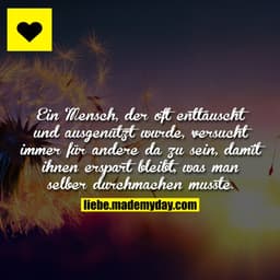 Ein Mensch, der oft enttäuscht und ausgenutzt wurde, versucht immer für andere da zu sein, damit ihnen erspart bleibt, w