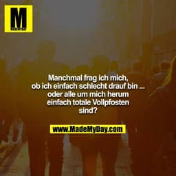 Manchmal frag ich mich, ob ich einfach schlecht drauf bin ... oder alle um mich herum einfach totale Vollpfosten sind!?