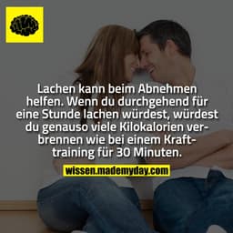 Lachen kann beim Abnehmen helfen. Wenn du durchgehend für eine Stunde lachen würdest, würdest du genauso viele Kilokalor
