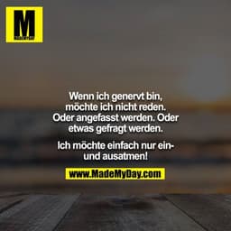 Wenn ich genervt bin, möchte ich nicht reden. Oder angefasst werden. Oder etwas gefragt werden.

Ich möchte einfach nur 