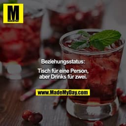 Beziehungsstatus:
Tisch für eine Person, aber Drinks für zwei.