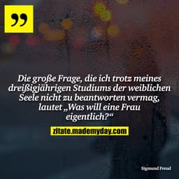 Die große Frage, die ich trotz meines dreißigjährigen Studiums der weiblichen Seele nicht zu beantworten vermag, lautet 