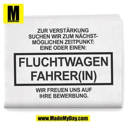 ZUR VERSTÄRKUNG
SUCHEN WIR ZUM NÄCHSTMOGLICHEN ZEITPUNKT:
EINE ODER EINEN:
FLUCHTWAGEN
FAHRER(IN)
WIR FREUEN UNS AUF
IHR