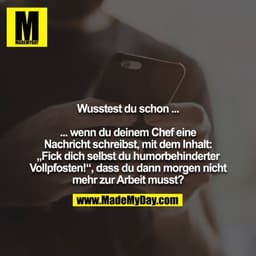 Wusstest du schon ...

... wenn du deinem Chef eine Nachricht schreibst, mit dem Inhalt: „Fick dich selbst du humorbehin