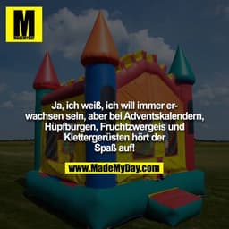 Ja, ich weiß, ich will immer erwachsen sein, aber bei Adventskalendern, Hüpfburgen, Fruchtzwergeis und Klettergerüsten h
