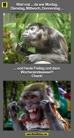 Wart mal ... da war Montag,
Dienstag, Mittwoch, Donnerstag ...
... und heute Freitag und dann
Wochenendeeeeee!!!
Check!