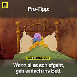 Pro-Tipp:
Wenn alles schiefgeht,
geh einfach ins Bett.