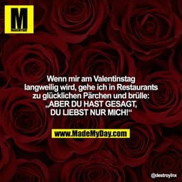 Wenn mir am Valentinstag langweilig wird, gehe ich in Restaurants zu glücklichen Pärchen und brülle: „ABER DU HAST GESAG
