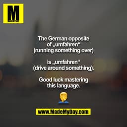 The German opposite of „umfahren“
(running something over)

is „umfahren“
(drive around something).

Good luck mastering