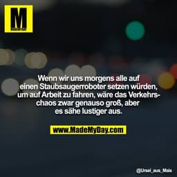 Wenn wir uns morgens alle auf einen Staubsaugerroboter setzen würden, um auf Arbeit zu fahren, wäre das Verkehrschaos zw