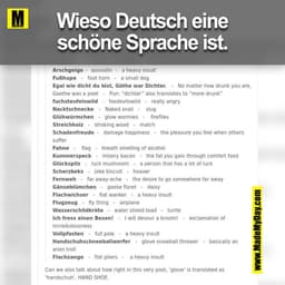 Wieso Deutsch eine
schöne Sprache ist.
Arschgeige - assviolin - a heavy insult
Fußhupe - foot horn - a small dog
Egal wi