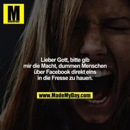 Lieber Gott, bitte gib mir die Macht dummen Menschen über Facebook direkt eins in die Fresse zu hauen.
