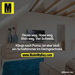 Decke weg. Hose weg. Shirt weg. Viel Schweiß.

Klingt nach Porno, ist aber bloß ein Schlafzimmer im Dachgeschoss.