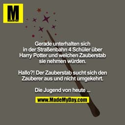 Gerade unterhalten sich in der Straßenbahn 4 Schüler über Harry Potter und welchen Zauberstab sie nehmen würden.

Hallo?