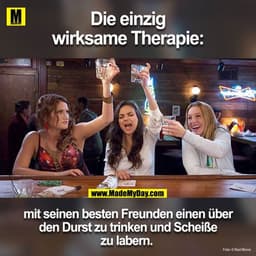 Die einzig wirksame Therapie
mit seinen besten Freunden einen über den Durst zu trinken und scheisse zu labern.