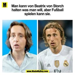 Man kann von Beatrix von Storch halten was man will, aber Fußball spielen kann sie.