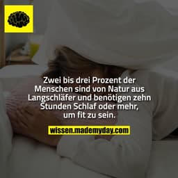 Zwei bis drei Prozent der Menschen sind von Natur aus Langschläfer und benötigen zehn Stunden Schlaf oder mehr, um fit z