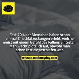 Fast 70 % der Menschen haben schon einmal Einschlafzuckungen erlebt, welche meist mit einem Gefühl des Fallens eintreten
