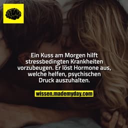 Ein Kuss am Morgen hilft stressbedingten Krankheiten vorzubeugen. Er löst Hormone aus, welche helfen, psychischen Druck 