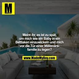 Meint ihr, es ist zu spät, um mich wie ein Baby in ein Bettlaken einzuwickeln und mich vor die Tür einer Millionärsfamil