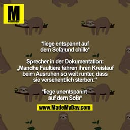 *liege entspannt auf dem Sofa und chille*

Sprecher in der Dokumentation: „Manche Faultiere fahren ihren Kreislauf beim 