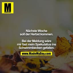 Nächste Woche soll der Herbst kommen. Bei der Meldung wäre mir fast mein Spekulatius ins Schwimmbecken gefallen.