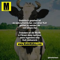 Statistisch gesehen ist es wahrscheinlicher, von einer Kuh getötet zu werden als von einem Hai.

Trotzdem ist die Musik 